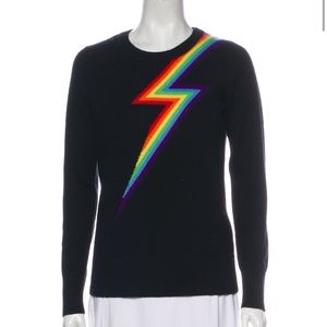 Madeleine Thompson cashmere crewneck sweater w rainbow lightening bolt, size S